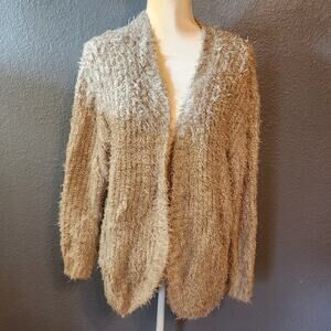 Kenzie Women's Open Front Eyelash Creamy Gray Oversized Cardigan Size Large